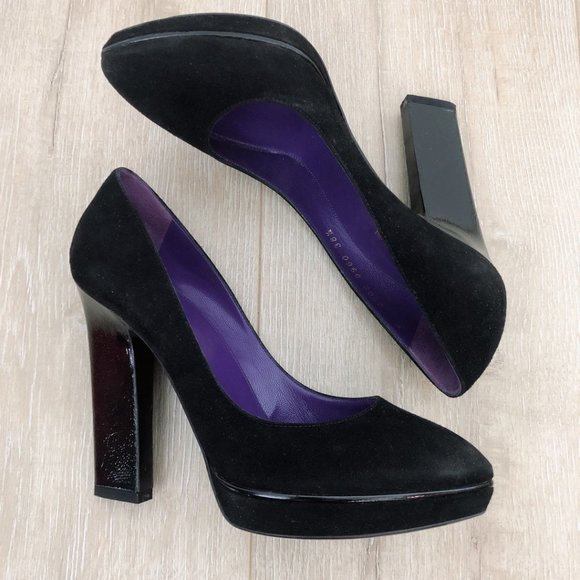 SERGIO ROSSI Black Suede Patent Leather Pumps 38.5 - Picture 2 of 12